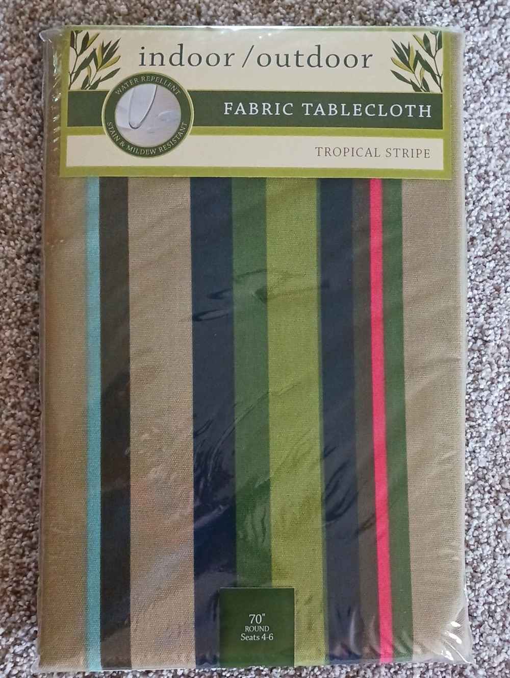 Tropical Stripe Fabric Tablecloth~ 70" round, NWT